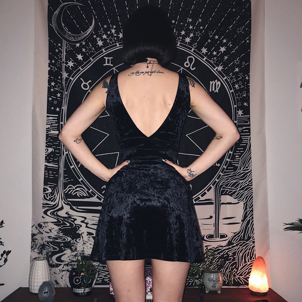 Witchy Black Velvet Mod Fit & Flare Babydoll Dress